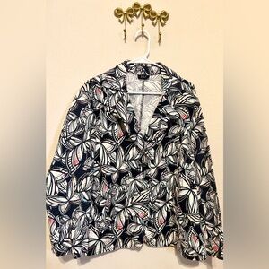 Elegant Navt Blue and White with hints of bright colored Floral Women's Blazer